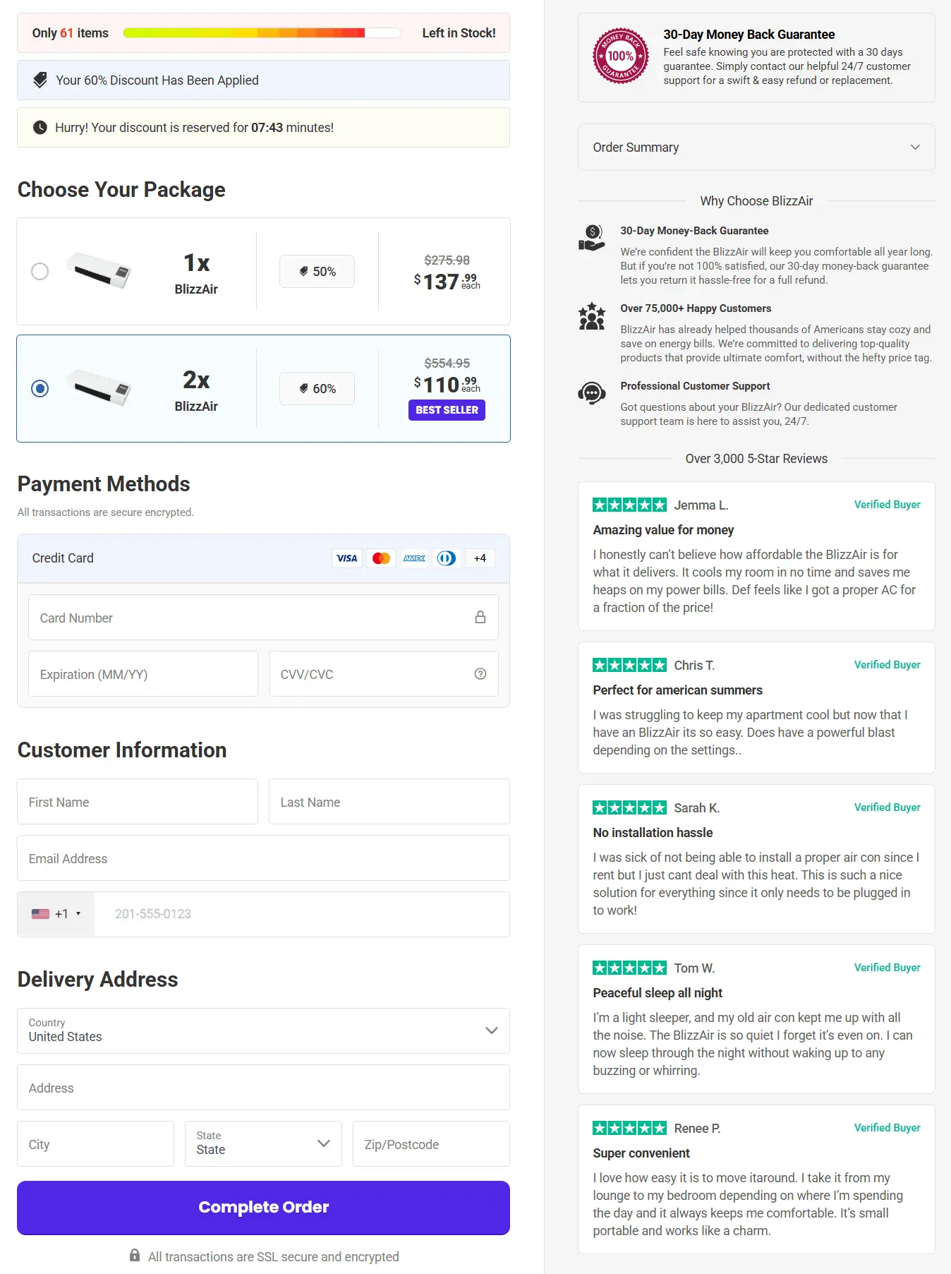 BlizzAir Portable AC secure checkout page